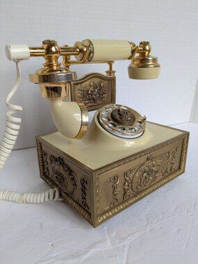 Vintage Deco-Tel French Victorian Rotary Phone Ivory Gold Western Electric WORKS
